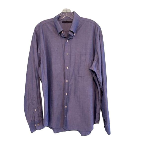 Tommy Hilfiger Pin Point Oxford Button Down Shirt Chambray Blue Dress Shirt 16.5 - Picture 1 of 6